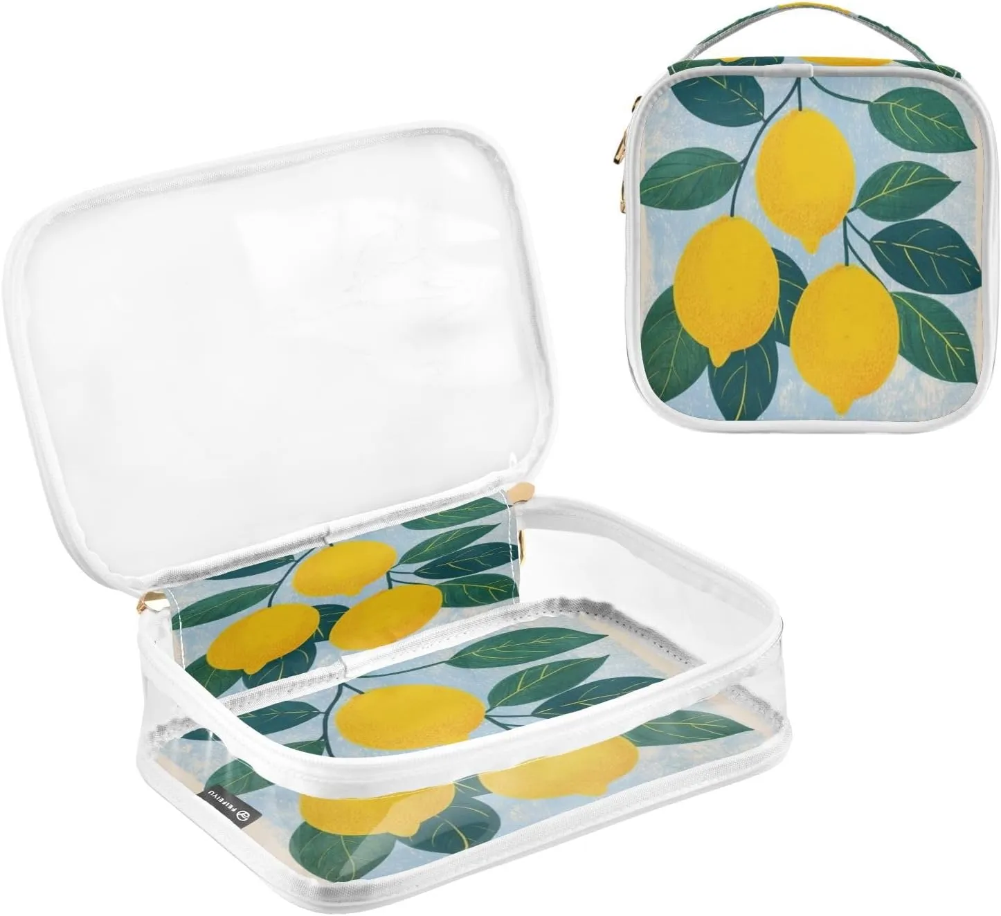 Transparent Travel Organizer Set (2-Pack) - Waterproof PVC Cosmetic & Toiletry Storage Bags with Double Zippers for Home, Trips, and Essentials Organization - Cute Lemon (3)