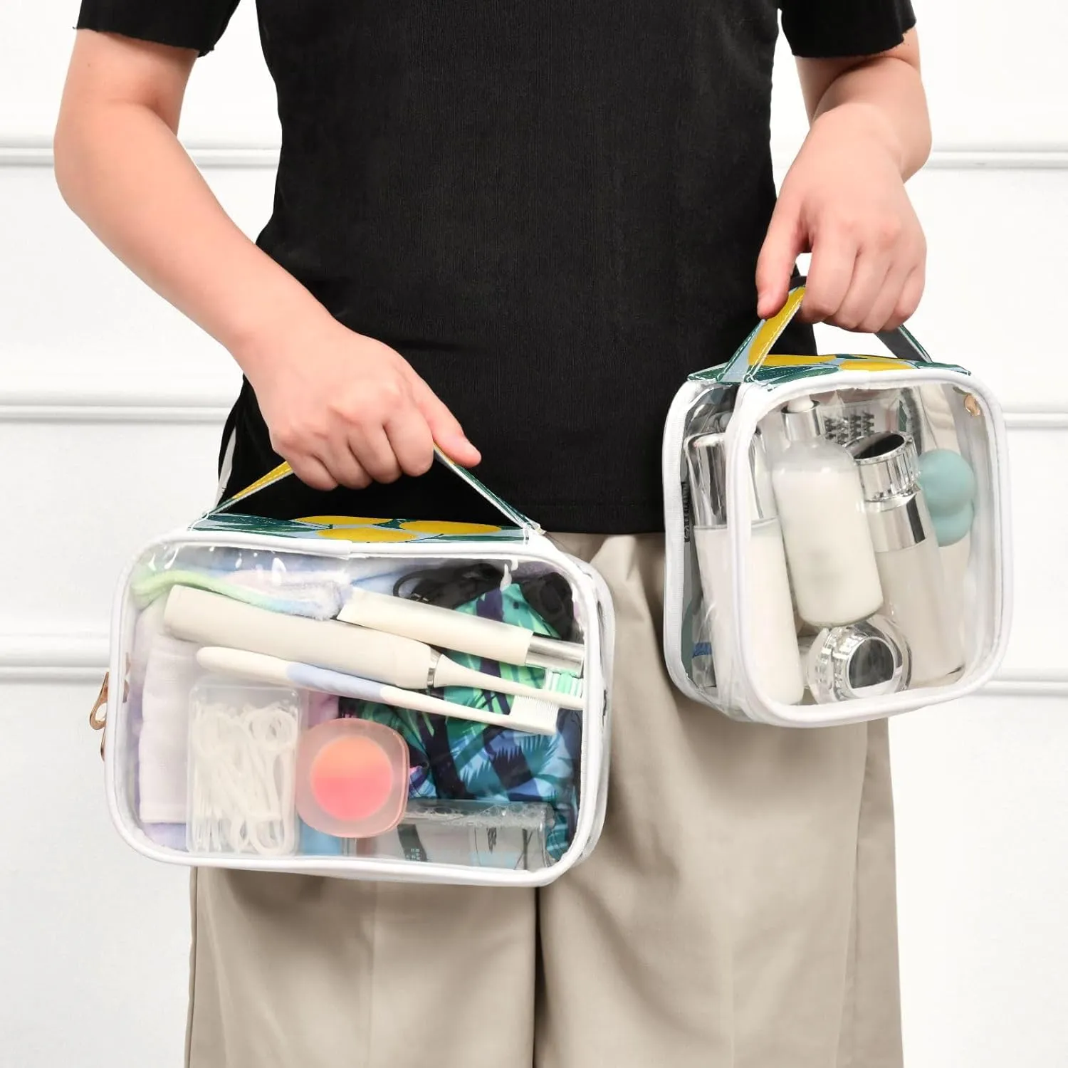 Transparent Travel Organizer Set (2-Pack) - Waterproof PVC Cosmetic & Toiletry Storage Bags with Double Zippers for Home, Trips, and Essentials Organization - Cute Lemon (3)