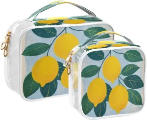 Transparent Travel Organizer Set (2-Pack) - Waterproof PVC Cosmetic & Toiletry Storage Bags with Double Zippers for Home, Trips, and Essentials Organization - Cute Lemon (3)