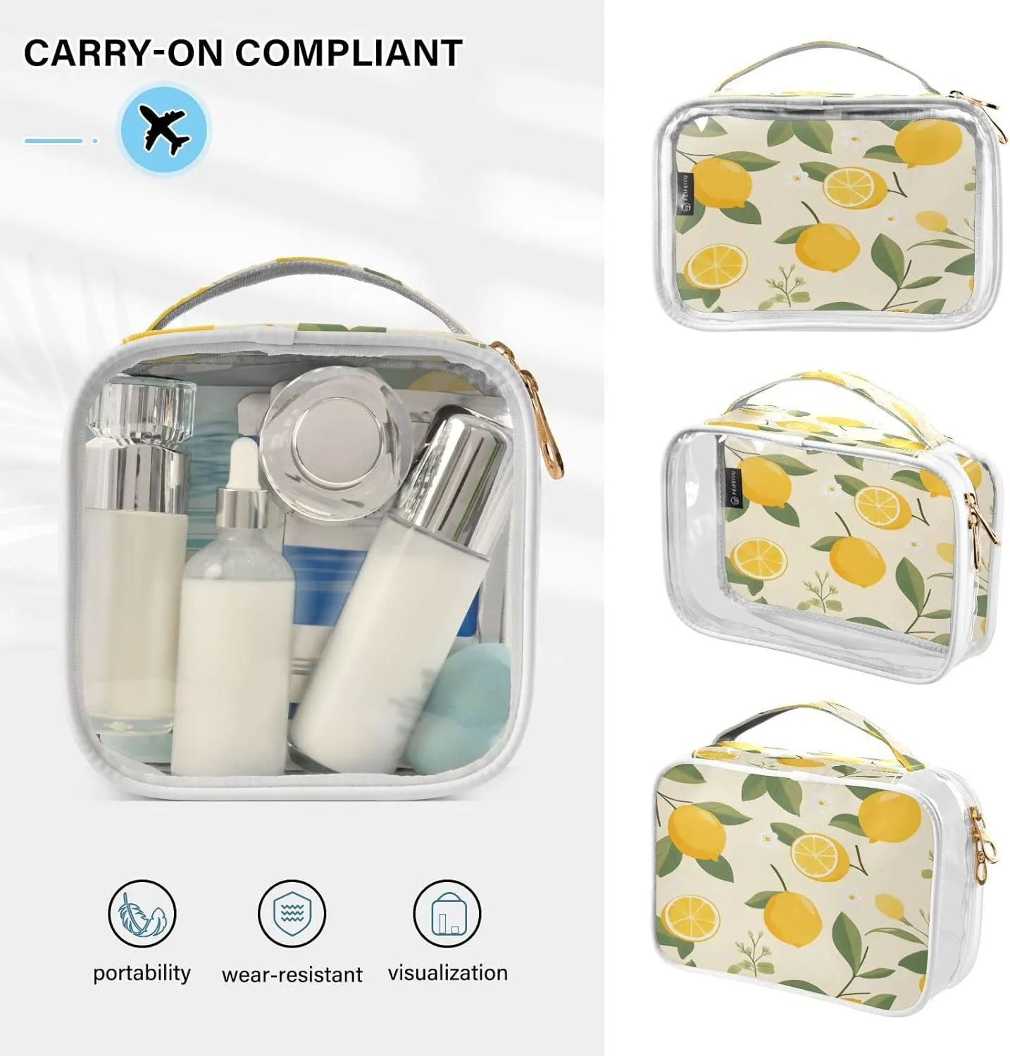 Transparent Travel Organizer Set (2-Pack) - Waterproof PVC Cosmetic & Toiletry Storage Bags with Double Zippers for Home, Trips, and Essentials Organization - Cute Lemon (4)