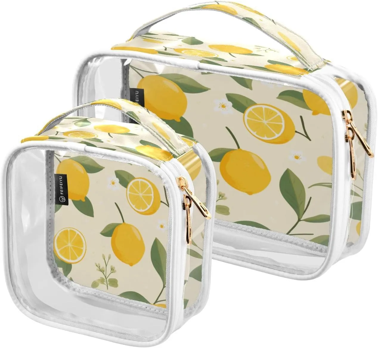Transparent Travel Organizer Set (2-Pack) - Waterproof PVC Cosmetic & Toiletry Storage Bags with Double Zippers for Home, Trips, and Essentials Organization - Cute Lemon (4)