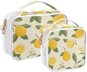 Transparent Travel Organizer Set (2-Pack) - Waterproof PVC Cosmetic & Toiletry Storage Bags with Double Zippers for Home, Trips, and Essentials Organization - Cute Lemon (4)