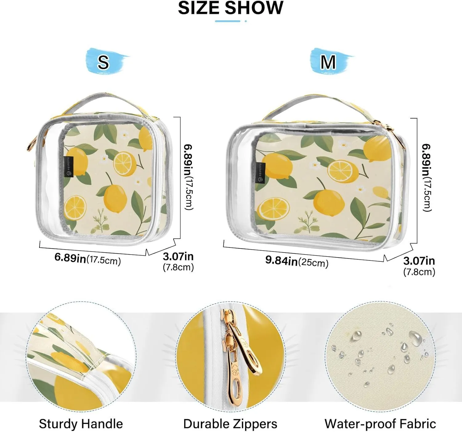 Transparent Travel Organizer Set (2-Pack) - Waterproof PVC Cosmetic & Toiletry Storage Bags with Double Zippers for Home, Trips, and Essentials Organization - Cute Lemon (4)