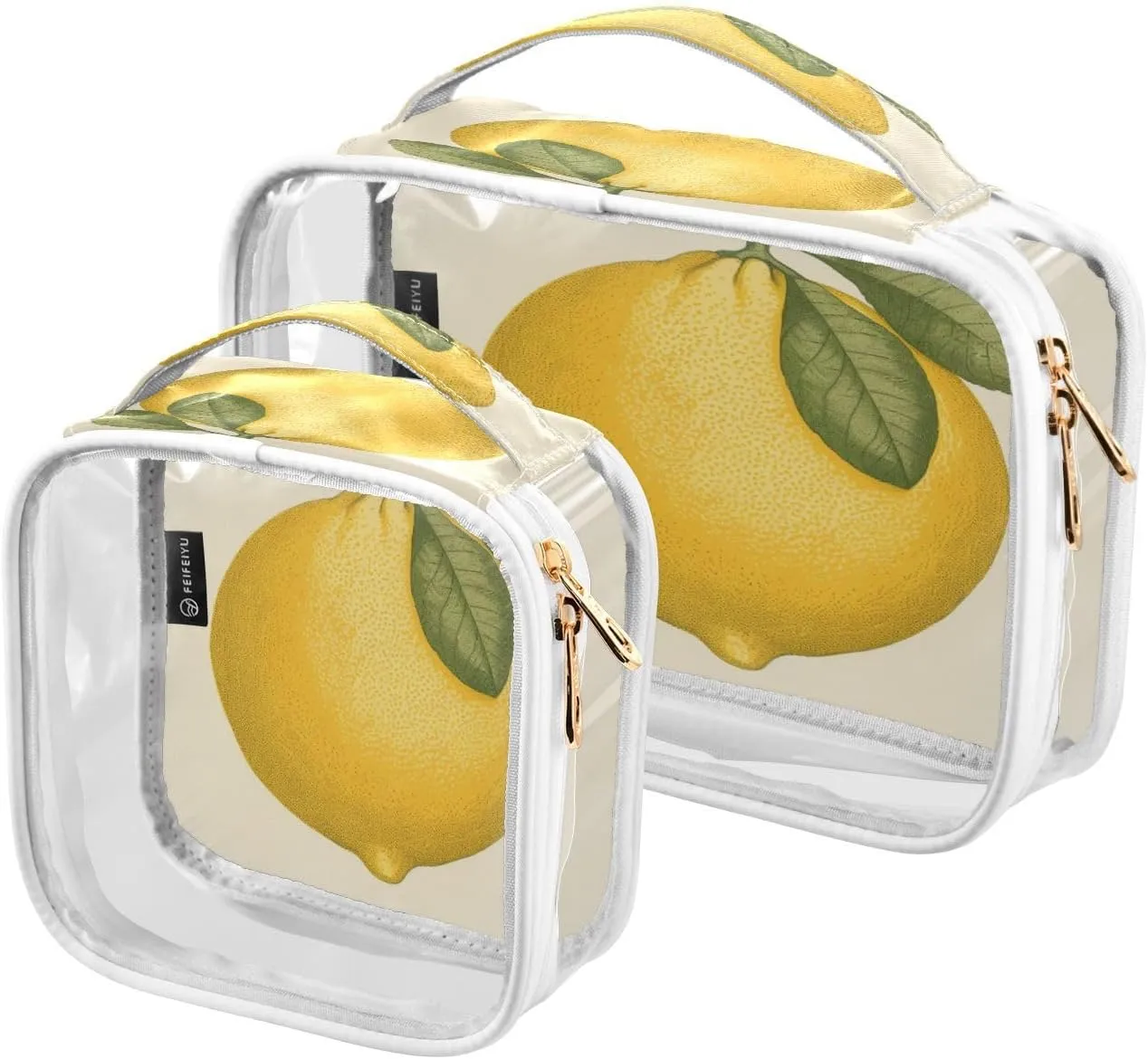Transparent Travel Organizer Set (2-Pack) - Waterproof PVC Cosmetic & Toiletry Storage Bags with Double Zippers for Home, Trips, and Essentials Organization - Cute Lemon (5)