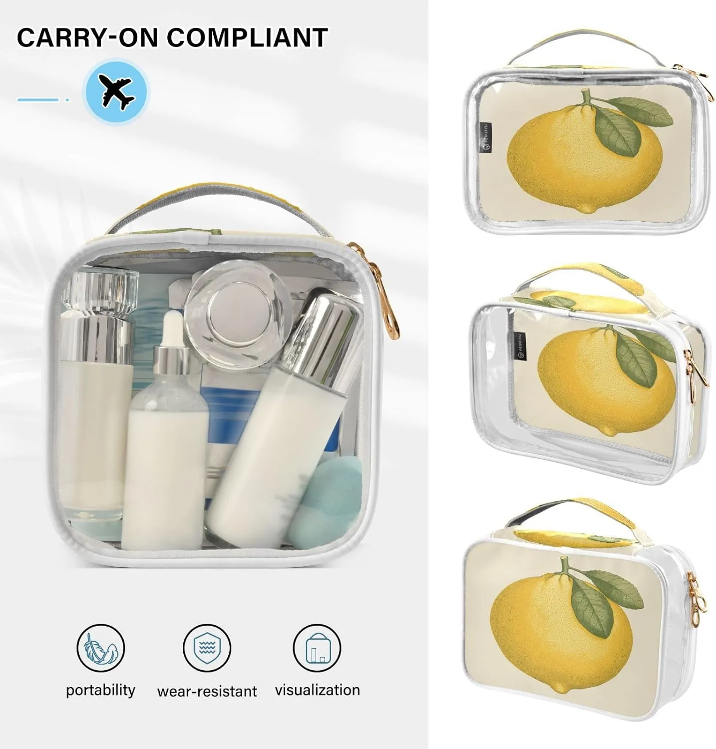 Transparent Travel Organizer Set (2-Pack) - Waterproof PVC Cosmetic & Toiletry Storage Bags with Double Zippers for Home, Trips, and Essentials Organization - Cute Lemon (5)