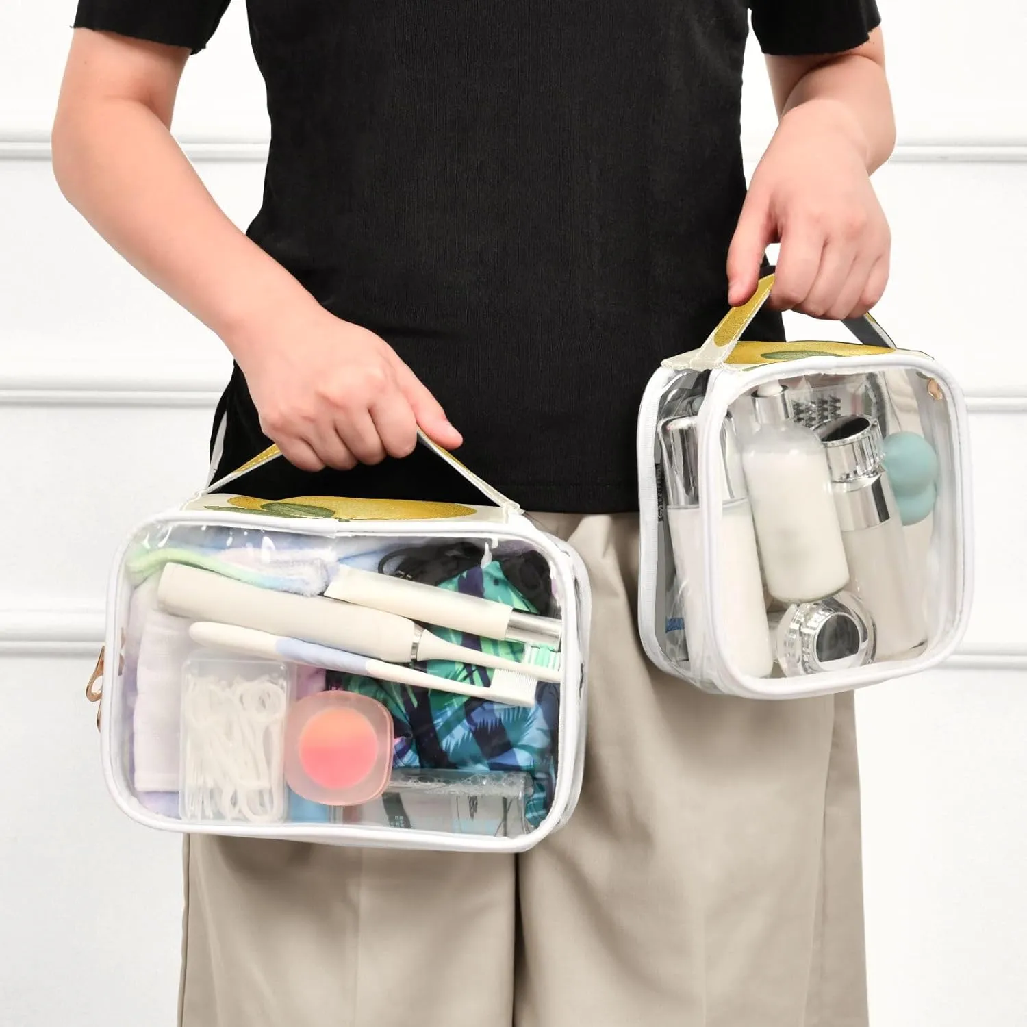 Transparent Travel Organizer Set (2-Pack) - Waterproof PVC Cosmetic & Toiletry Storage Bags with Double Zippers for Home, Trips, and Essentials Organization - Cute Lemon (5)