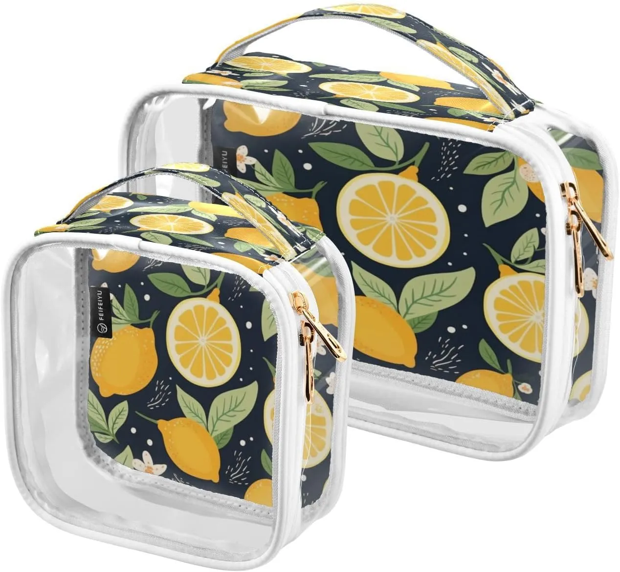 Transparent Travel Organizer Set (2-Pack) - Waterproof PVC Cosmetic & Toiletry Storage Bags with Double Zippers for Home, Trips, and Essentials Organization - Cute Lemon (6)