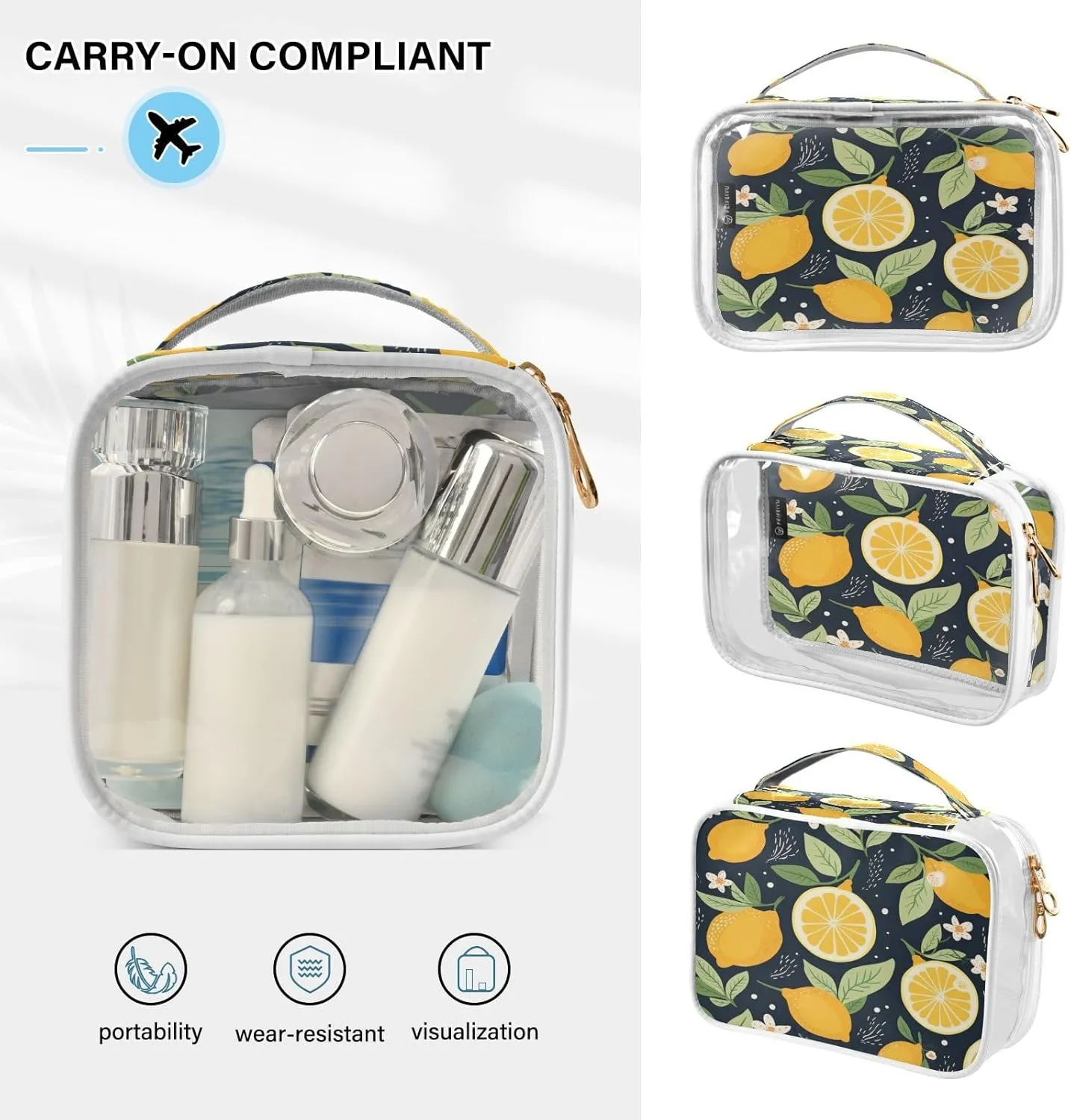 Transparent Travel Organizer Set (2-Pack) - Waterproof PVC Cosmetic & Toiletry Storage Bags with Double Zippers for Home, Trips, and Essentials Organization - Cute Lemon (6)