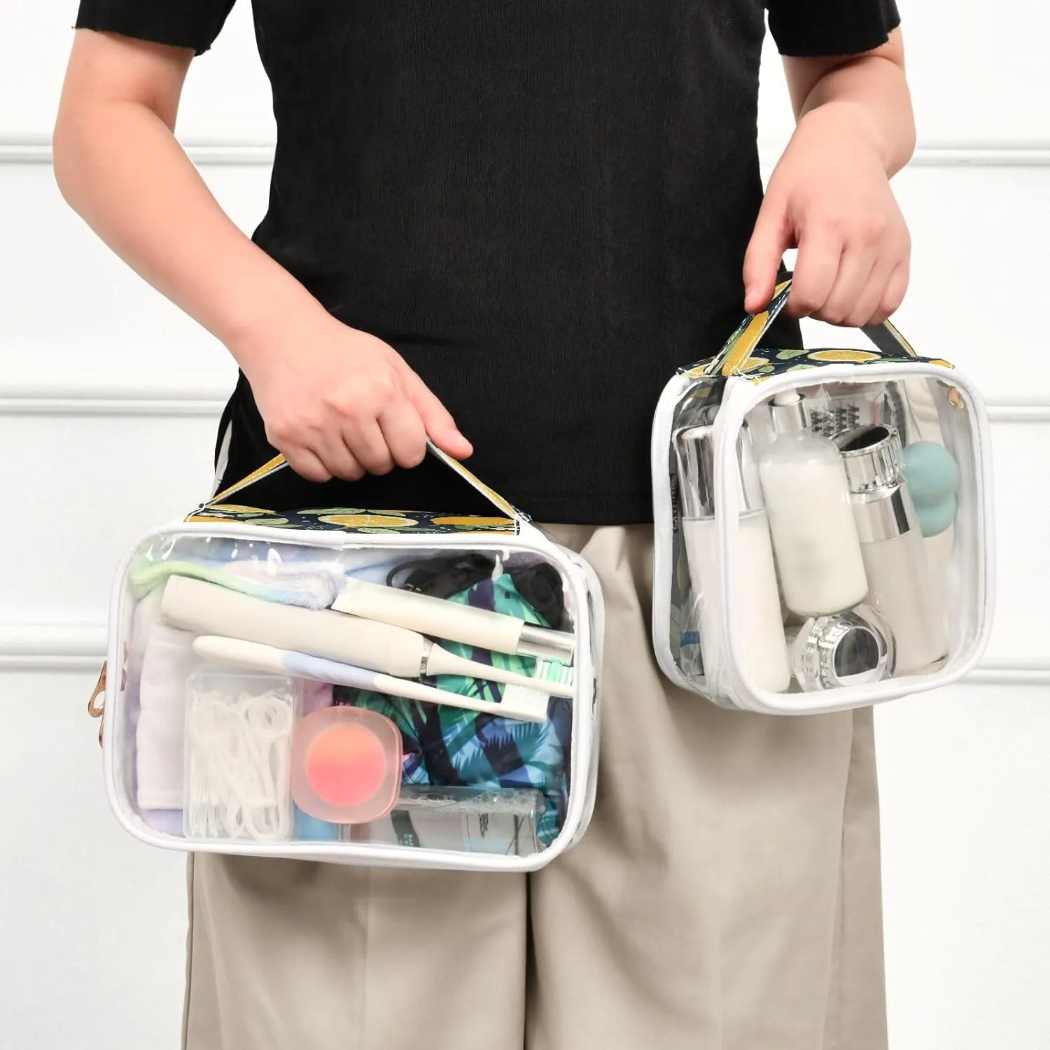 Transparent Travel Organizer Set (2-Pack) - Waterproof PVC Cosmetic & Toiletry Storage Bags with Double Zippers for Home, Trips, and Essentials Organization - Cute Lemon (6)