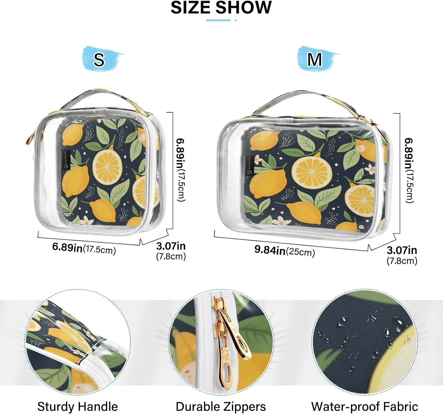 Transparent Travel Organizer Set (2-Pack) - Waterproof PVC Cosmetic & Toiletry Storage Bags with Double Zippers for Home, Trips, and Essentials Organization - Cute Lemon (6)
