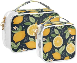 Transparent Travel Organizer Set (2-Pack) - Waterproof PVC Cosmetic & Toiletry Storage Bags with Double Zippers for Home, Trips, and Essentials Organization - Cute Lemon (6)