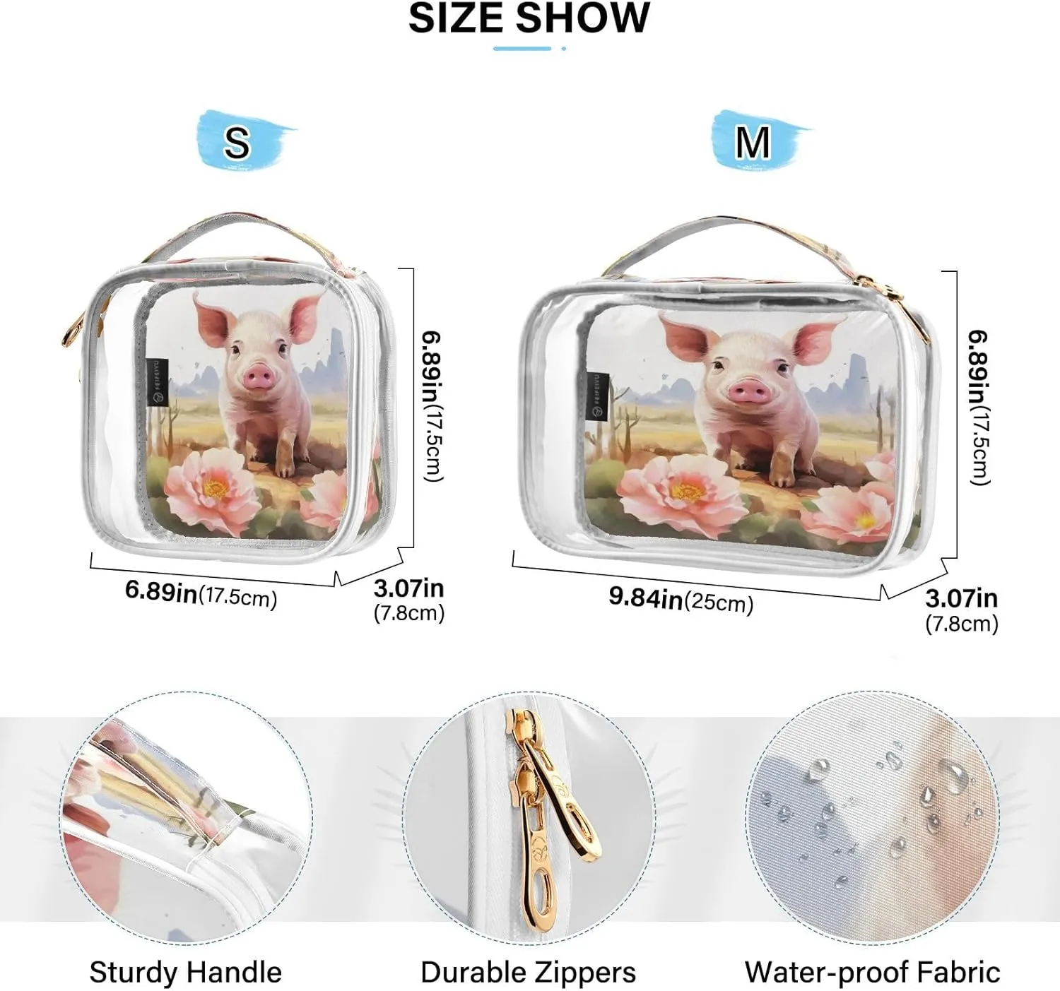 Transparent Travel Organizer Set (2-Pack) - Waterproof PVC Cosmetic & Toiletry Storage Bags with Double Zippers for Home, Trips, and Essentials Organization - Cute Pig (2)