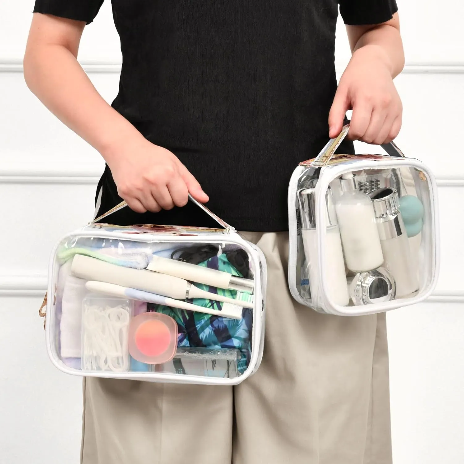 Transparent Travel Organizer Set (2-Pack) - Waterproof PVC Cosmetic & Toiletry Storage Bags with Double Zippers for Home, Trips, and Essentials Organization - Cute Pig (2)