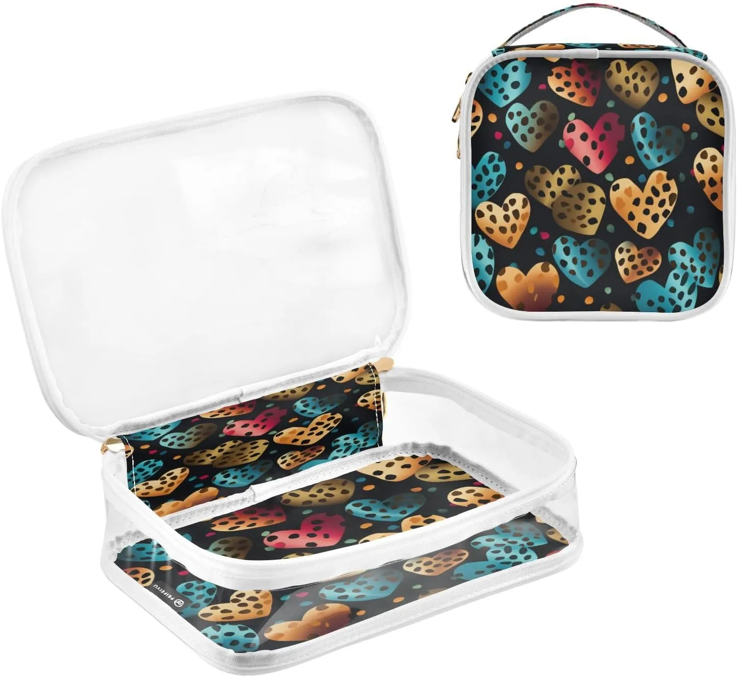 Transparent Travel Organizer Set (2-Pack) - Waterproof PVC Cosmetic & Toiletry Storage Bags with Double Zippers for Home, Trips, and Essentials Organization - Heart Flowers Cheetah Print