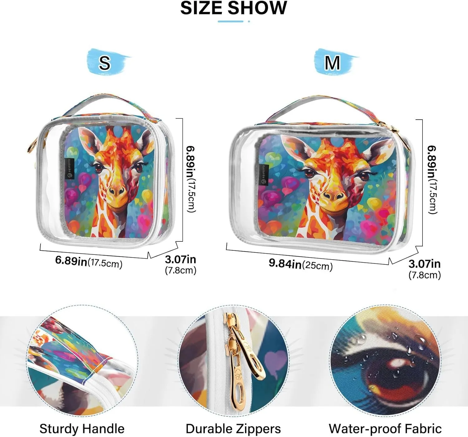 Transparent Travel Organizer Set (2-Pack) - Waterproof PVC Cosmetic & Toiletry Storage Bags with Double Zippers for Home, Trips, and Essentials Organization - Heart Flowers Giraffe (1)