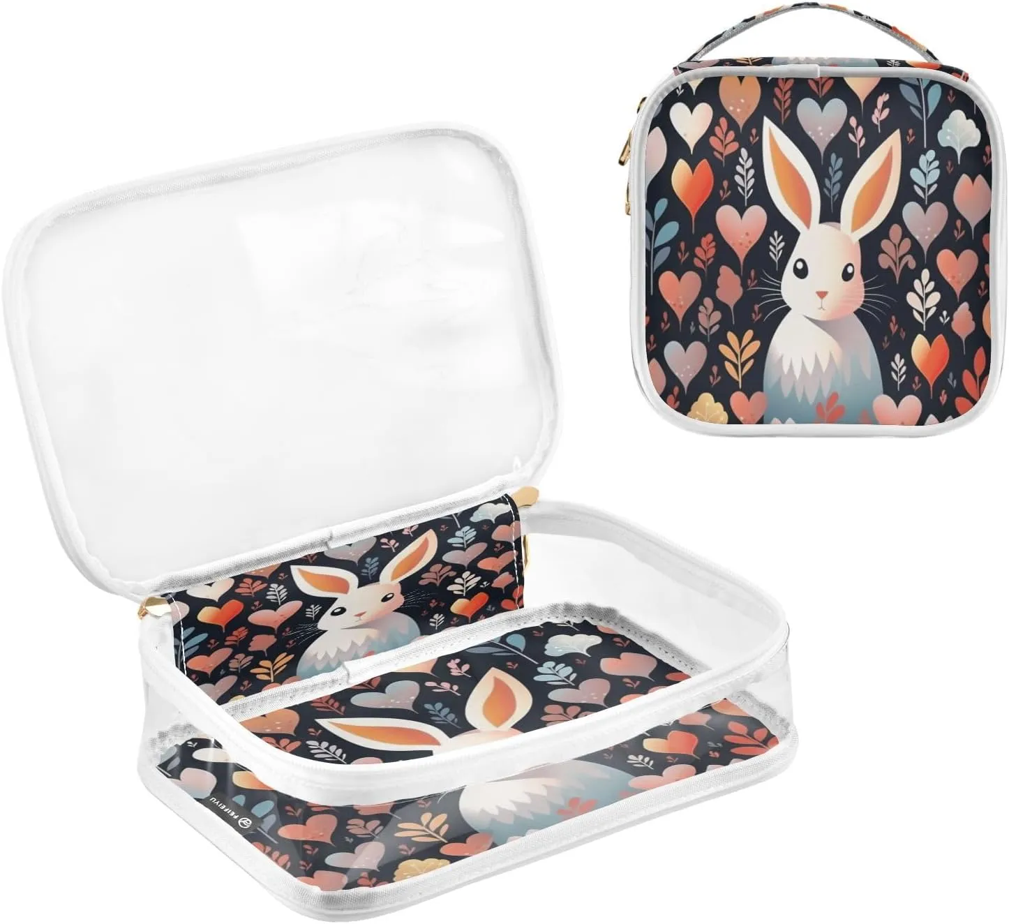 Transparent Travel Organizer Set (2-Pack) - Waterproof PVC Cosmetic & Toiletry Storage Bags with Double Zippers for Home, Trips, and Essentials Organization - Heart Rabbit (1)