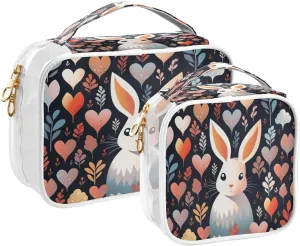 Transparent Travel Organizer Set (2-Pack) - Waterproof PVC Cosmetic & Toiletry Storage Bags with Double Zippers for Home, Trips, and Essentials Organization - Heart Rabbit (1)