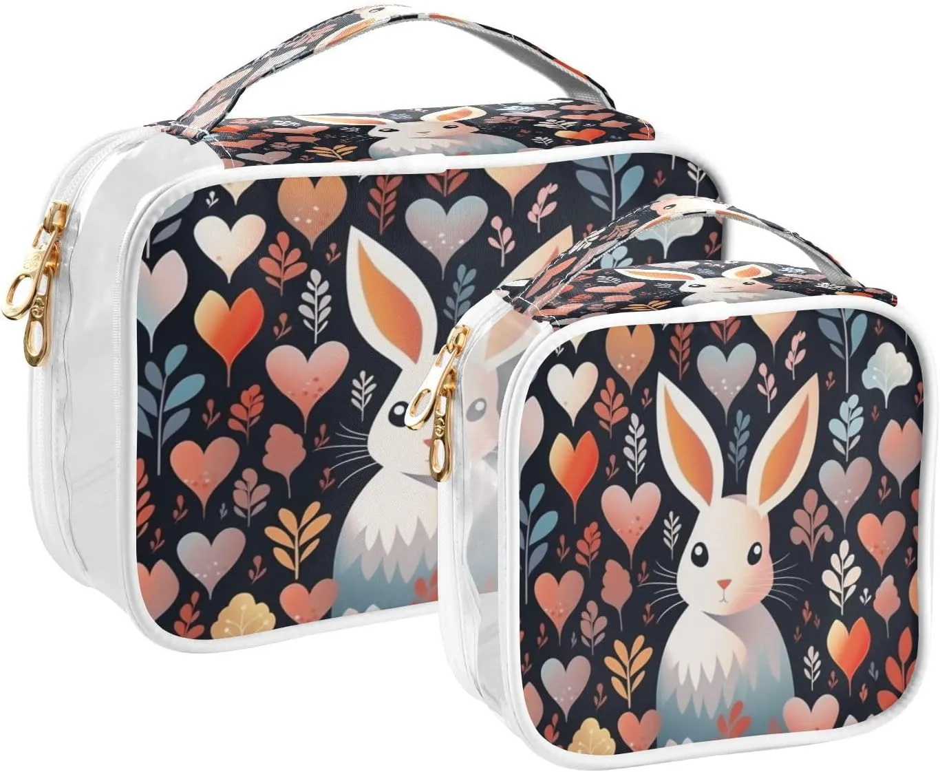 Transparent Travel Organizer Set (2-Pack) - Waterproof PVC Cosmetic & Toiletry Storage Bags with Double Zippers for Home, Trips, and Essentials Organization - Heart Rabbit (1)