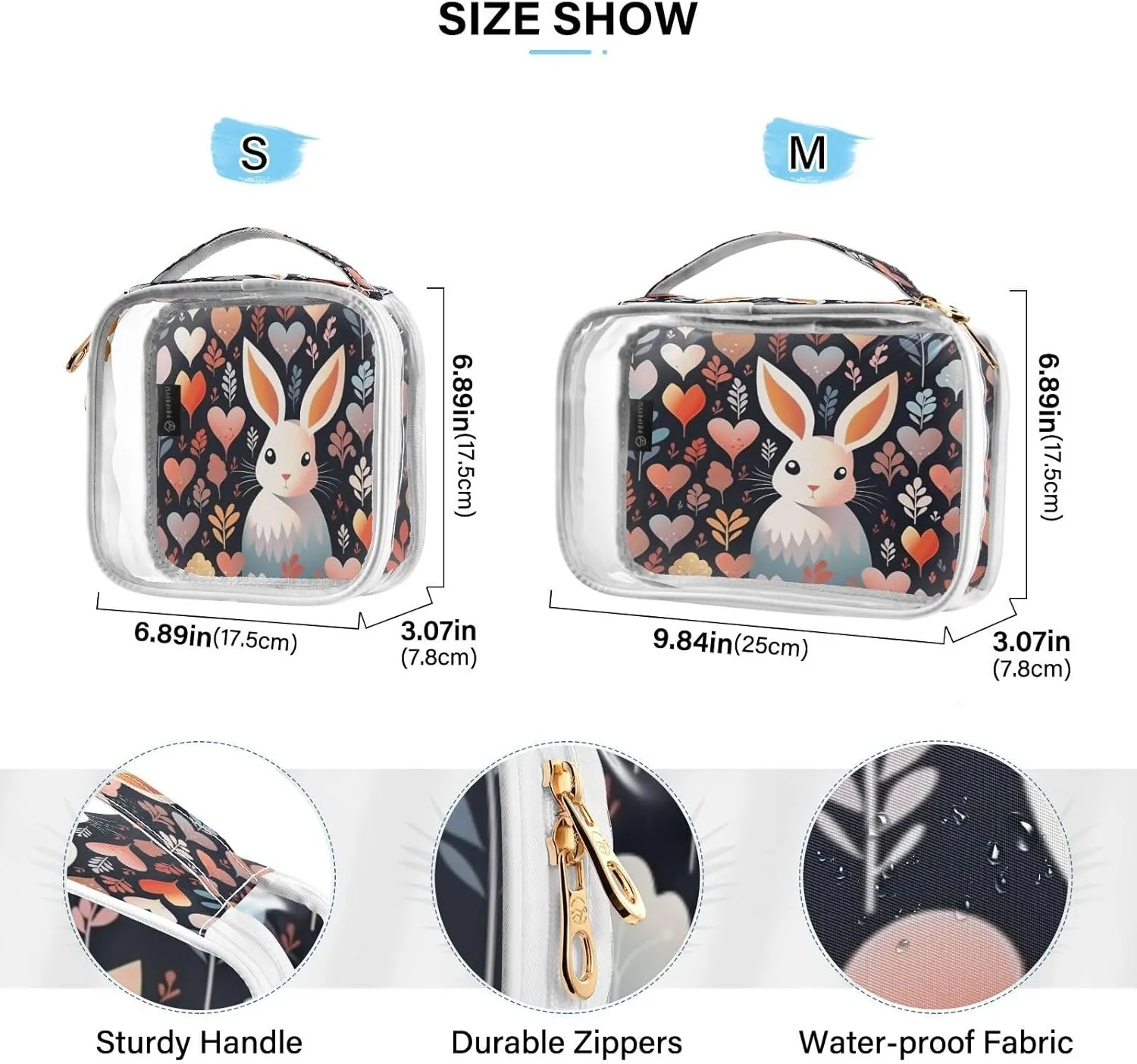 Transparent Travel Organizer Set (2-Pack) - Waterproof PVC Cosmetic & Toiletry Storage Bags with Double Zippers for Home, Trips, and Essentials Organization - Heart Rabbit (1)