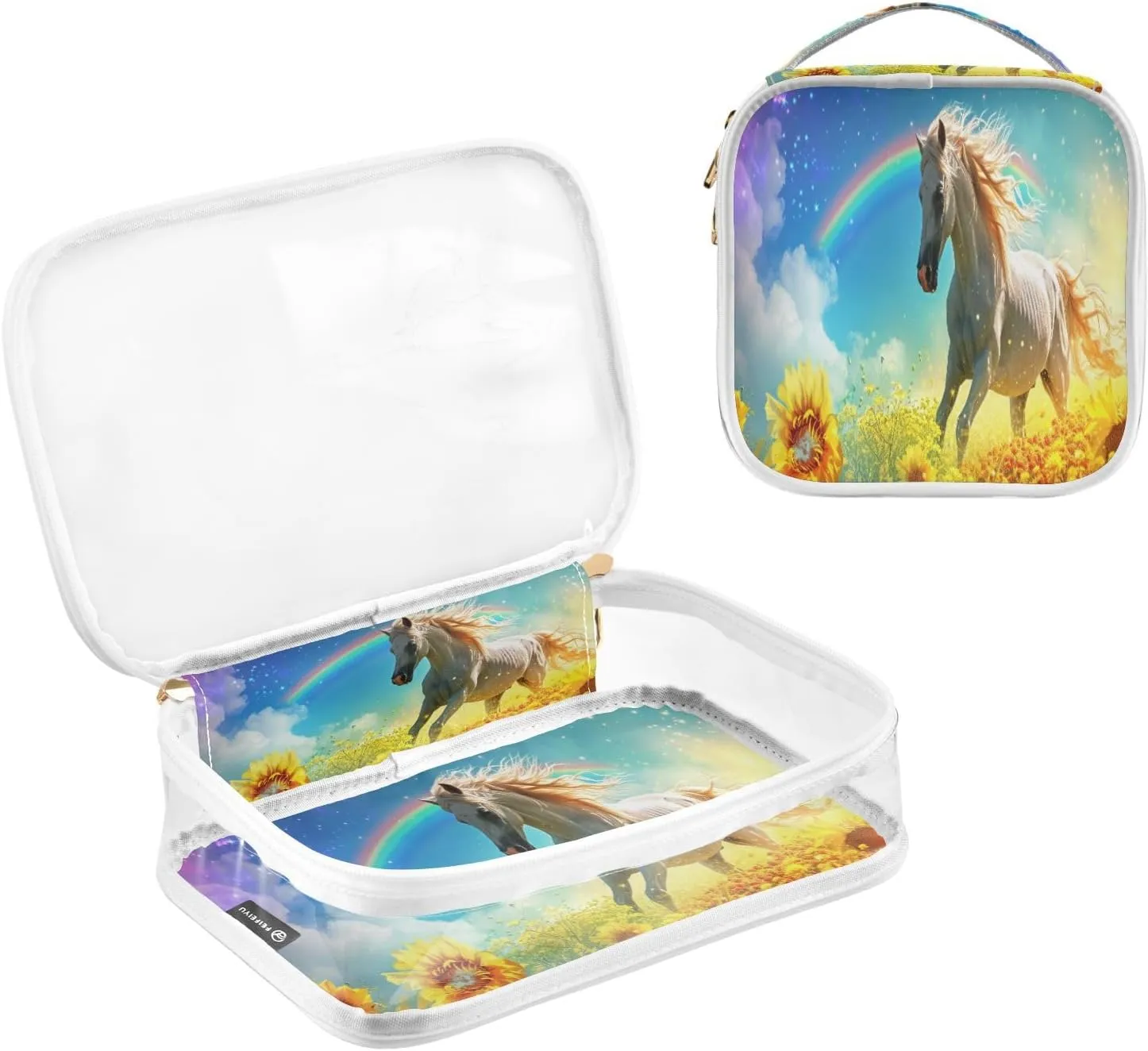 Transparent Travel Organizer Set (2-Pack) - Waterproof PVC Cosmetic & Toiletry Storage Bags with Double Zippers for Home, Trips, and Essentials Organization - Horse (10)