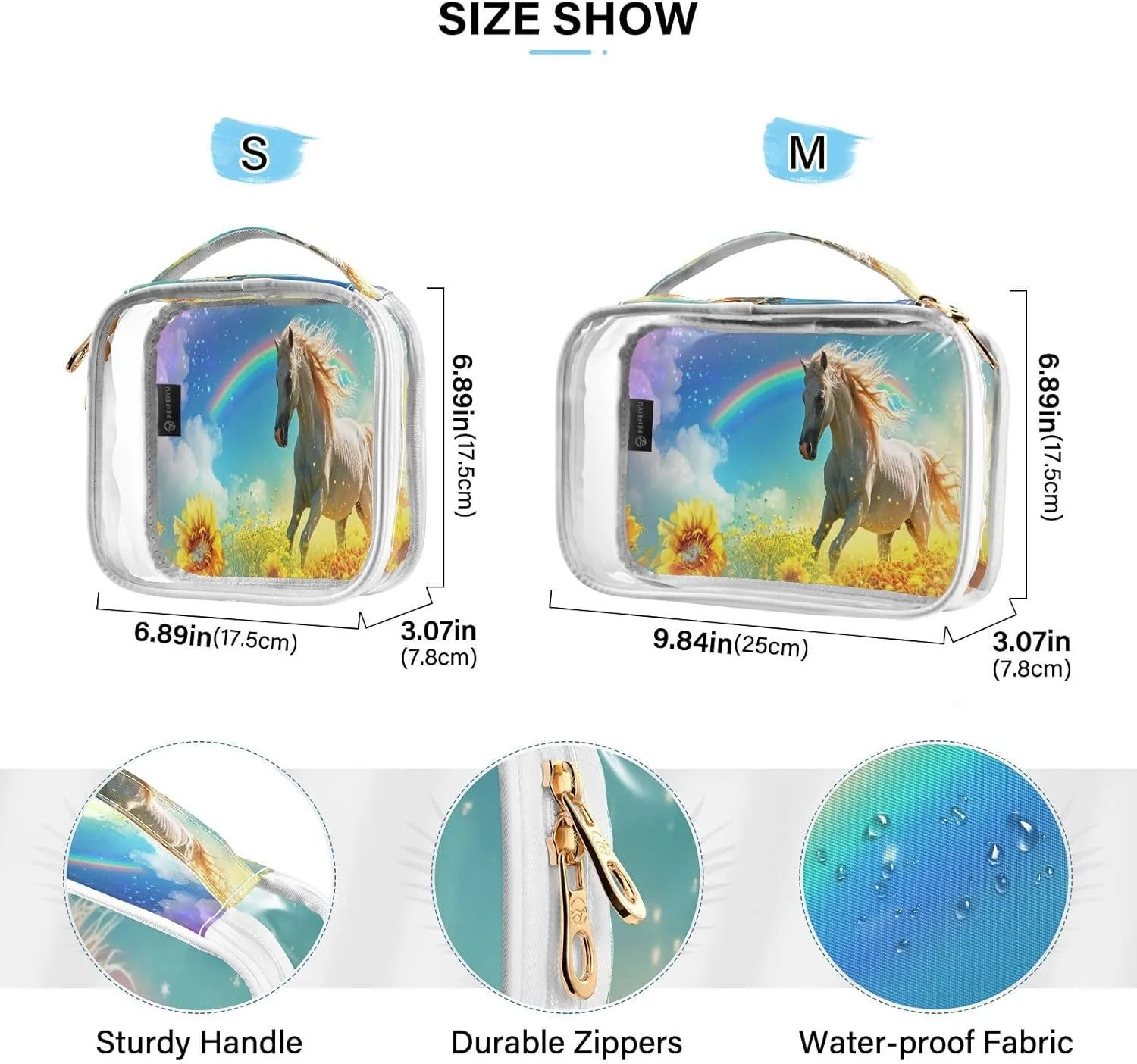 Transparent Travel Organizer Set (2-Pack) - Waterproof PVC Cosmetic & Toiletry Storage Bags with Double Zippers for Home, Trips, and Essentials Organization - Horse (10)