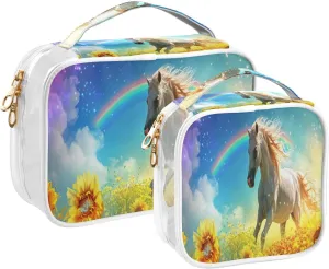 Transparent Travel Organizer Set (2-Pack) - Waterproof PVC Cosmetic & Toiletry Storage Bags with Double Zippers for Home, Trips, and Essentials Organization - Horse (10)