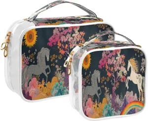 Transparent Travel Organizer Set (2-Pack) - Waterproof PVC Cosmetic & Toiletry Storage Bags with Double Zippers for Home, Trips, and Essentials Organization - Horse (1)