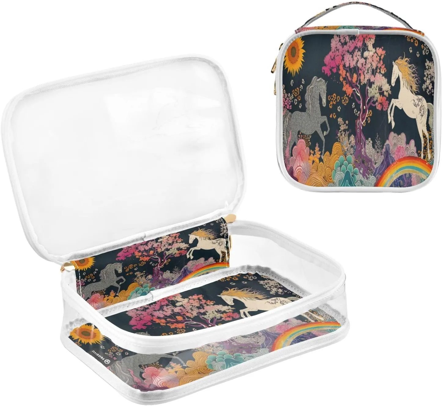 Transparent Travel Organizer Set (2-Pack) - Waterproof PVC Cosmetic & Toiletry Storage Bags with Double Zippers for Home, Trips, and Essentials Organization - Horse (1)