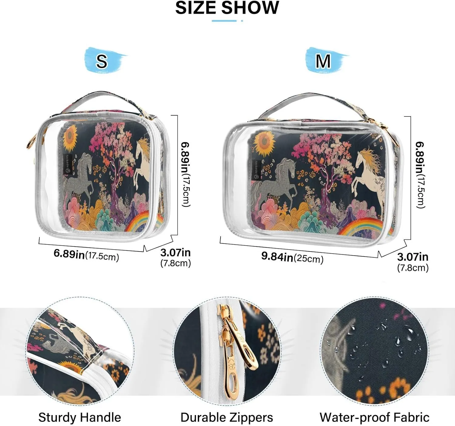 Transparent Travel Organizer Set (2-Pack) - Waterproof PVC Cosmetic & Toiletry Storage Bags with Double Zippers for Home, Trips, and Essentials Organization - Horse (1)