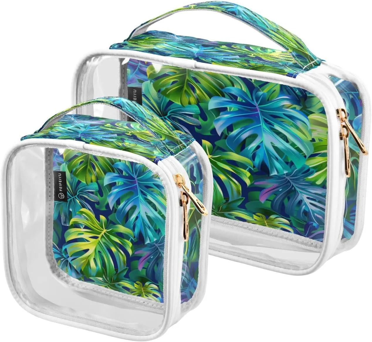 Transparent Travel Organizer Set (2-Pack) - Waterproof PVC Cosmetic & Toiletry Storage Bags with Double Zippers for Home, Trips, and Essentials Organization - Leaf (16)