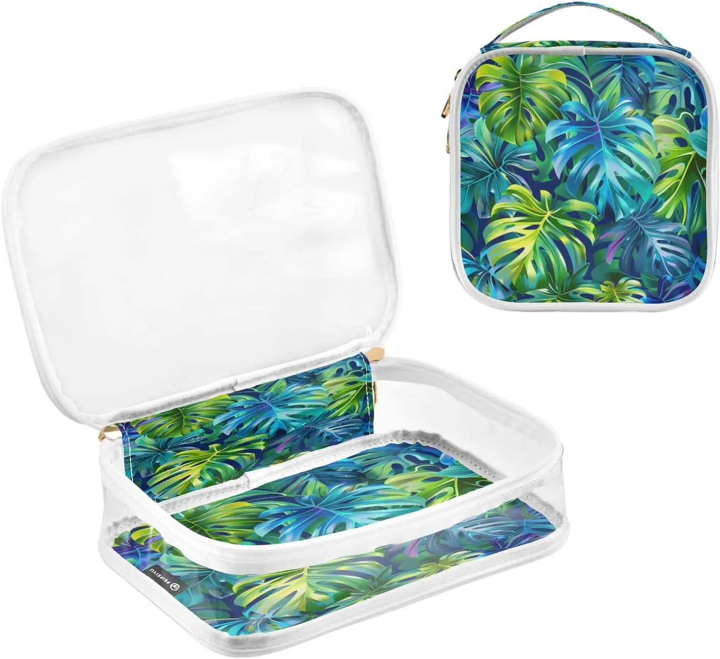 Transparent Travel Organizer Set (2-Pack) - Waterproof PVC Cosmetic & Toiletry Storage Bags with Double Zippers for Home, Trips, and Essentials Organization - Leaf (16)