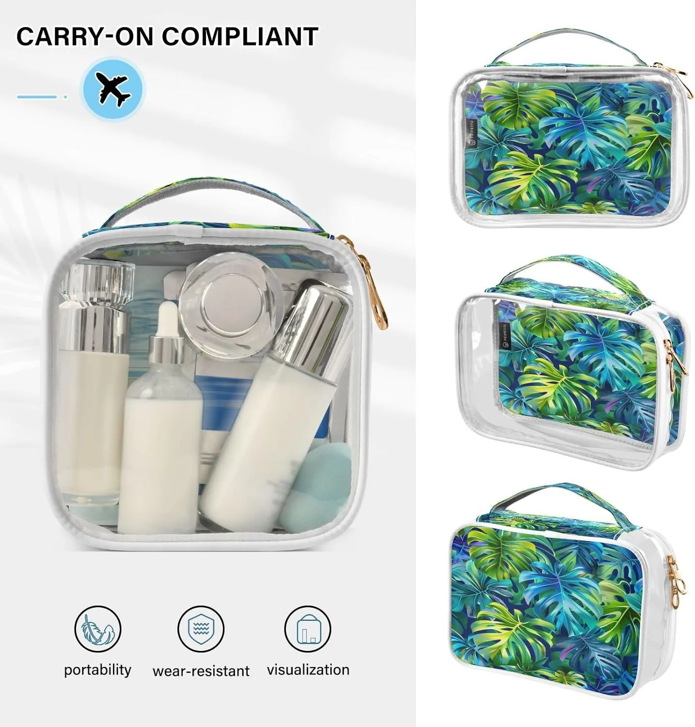 Transparent Travel Organizer Set (2-Pack) - Waterproof PVC Cosmetic & Toiletry Storage Bags with Double Zippers for Home, Trips, and Essentials Organization - Leaf (16)