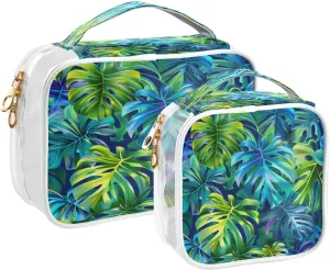 Transparent Travel Organizer Set (2-Pack) - Waterproof PVC Cosmetic & Toiletry Storage Bags with Double Zippers for Home, Trips, and Essentials Organization - Leaf (16)