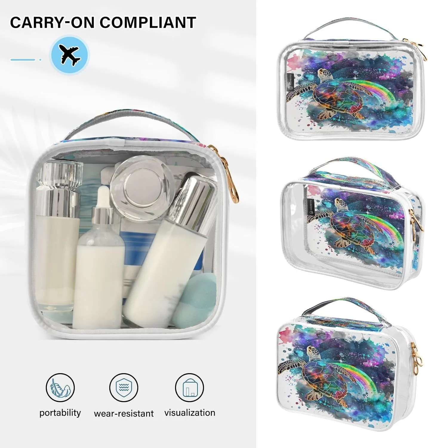 Transparent Travel Organizer Set (2-Pack) - Waterproof PVC Cosmetic & Toiletry Storage Bags with Double Zippers for Home, Trips, and Essentials Organization - Sea Turtle (10)