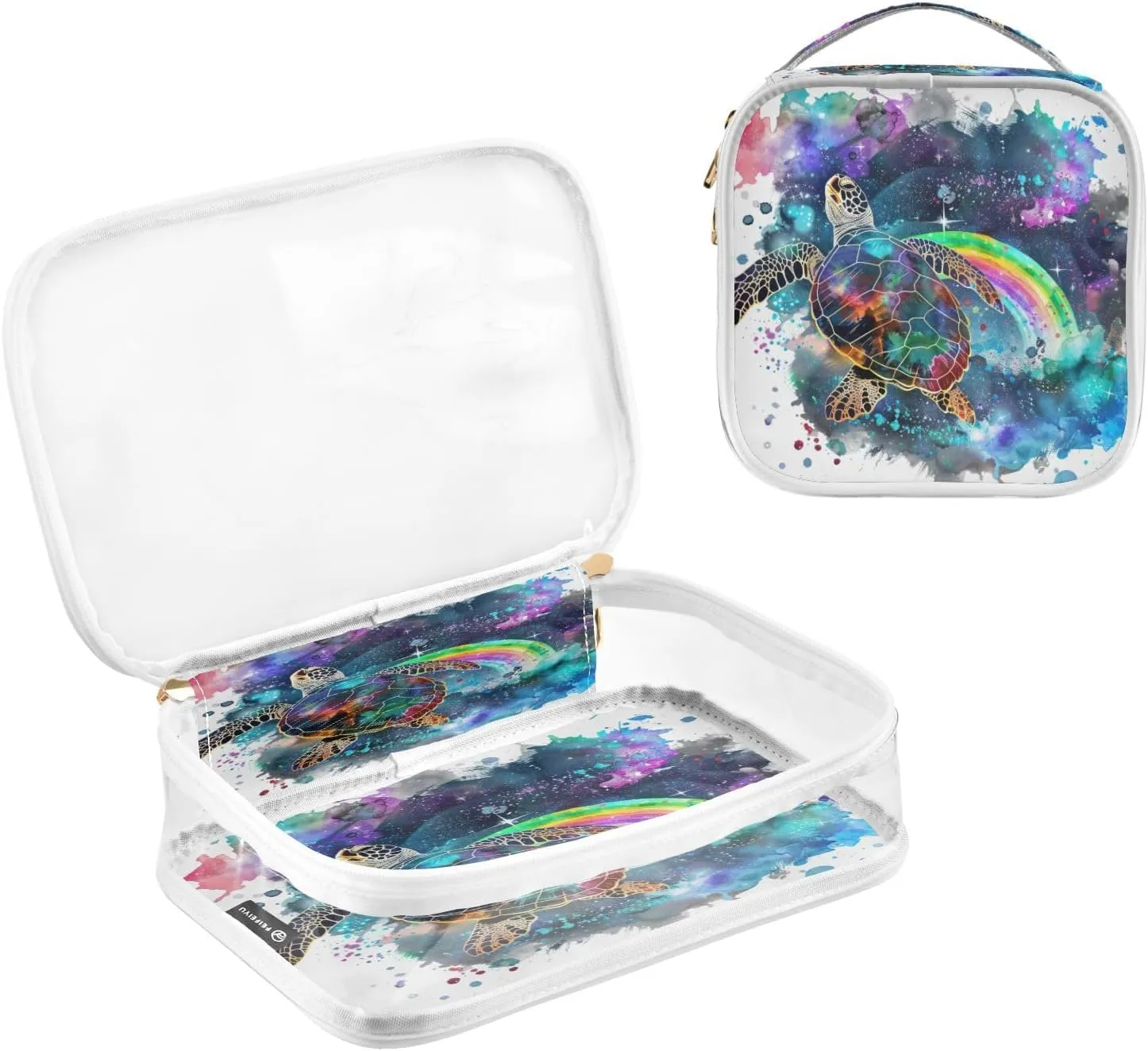 Transparent Travel Organizer Set (2-Pack) - Waterproof PVC Cosmetic & Toiletry Storage Bags with Double Zippers for Home, Trips, and Essentials Organization - Sea Turtle (10)