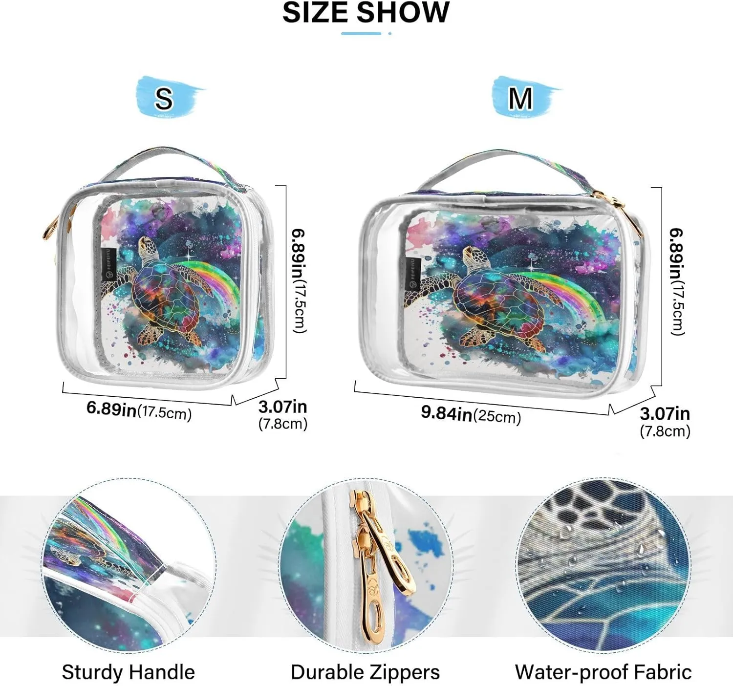 Transparent Travel Organizer Set (2-Pack) - Waterproof PVC Cosmetic & Toiletry Storage Bags with Double Zippers for Home, Trips, and Essentials Organization - Sea Turtle (10)