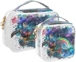Transparent Travel Organizer Set (2-Pack) - Waterproof PVC Cosmetic & Toiletry Storage Bags with Double Zippers for Home, Trips, and Essentials Organization - Sea Turtle (10)