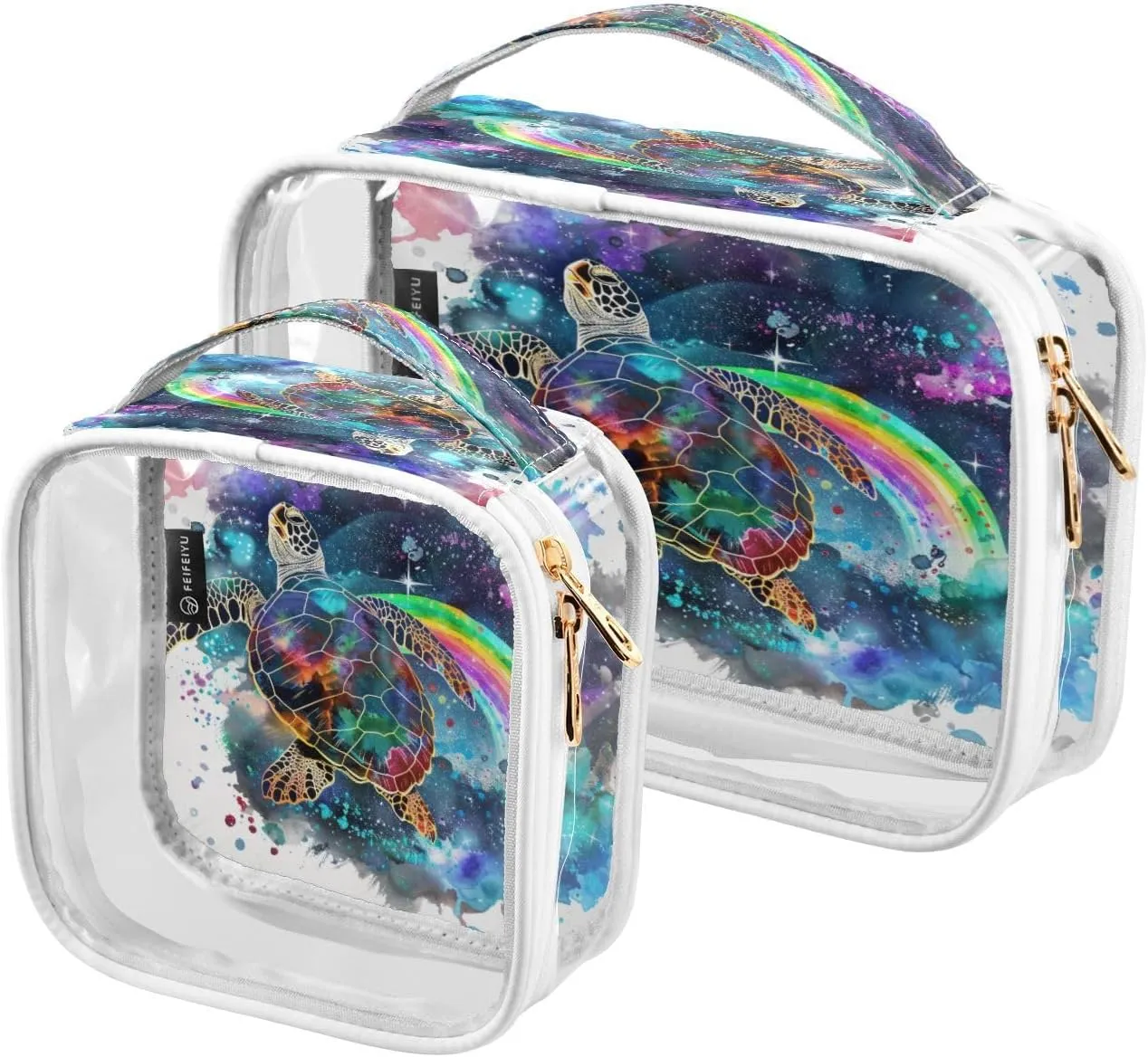 Transparent Travel Organizer Set (2-Pack) - Waterproof PVC Cosmetic & Toiletry Storage Bags with Double Zippers for Home, Trips, and Essentials Organization - Sea Turtle (10)
