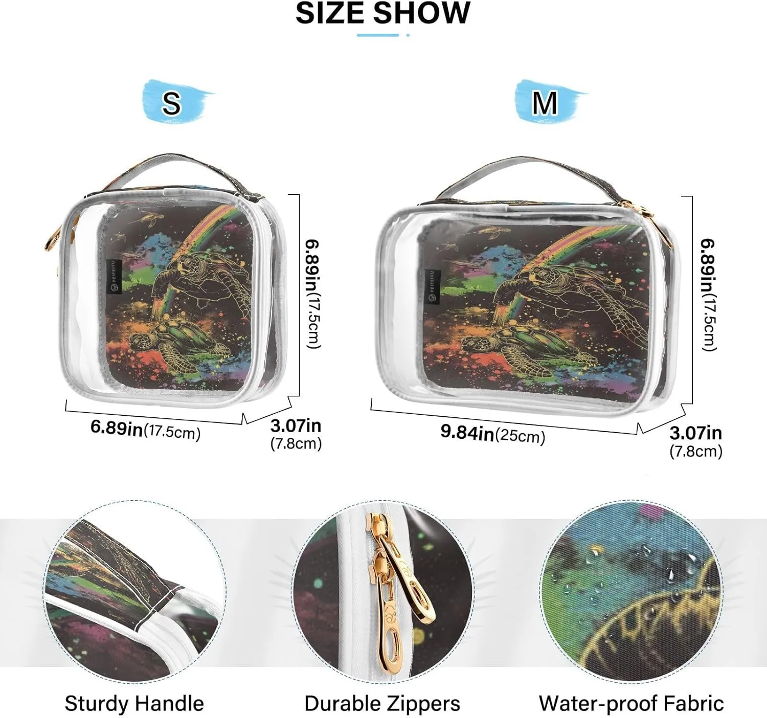 Transparent Travel Organizer Set (2-Pack) - Waterproof PVC Cosmetic & Toiletry Storage Bags with Double Zippers for Home, Trips, and Essentials Organization - Sea Turtle (11)