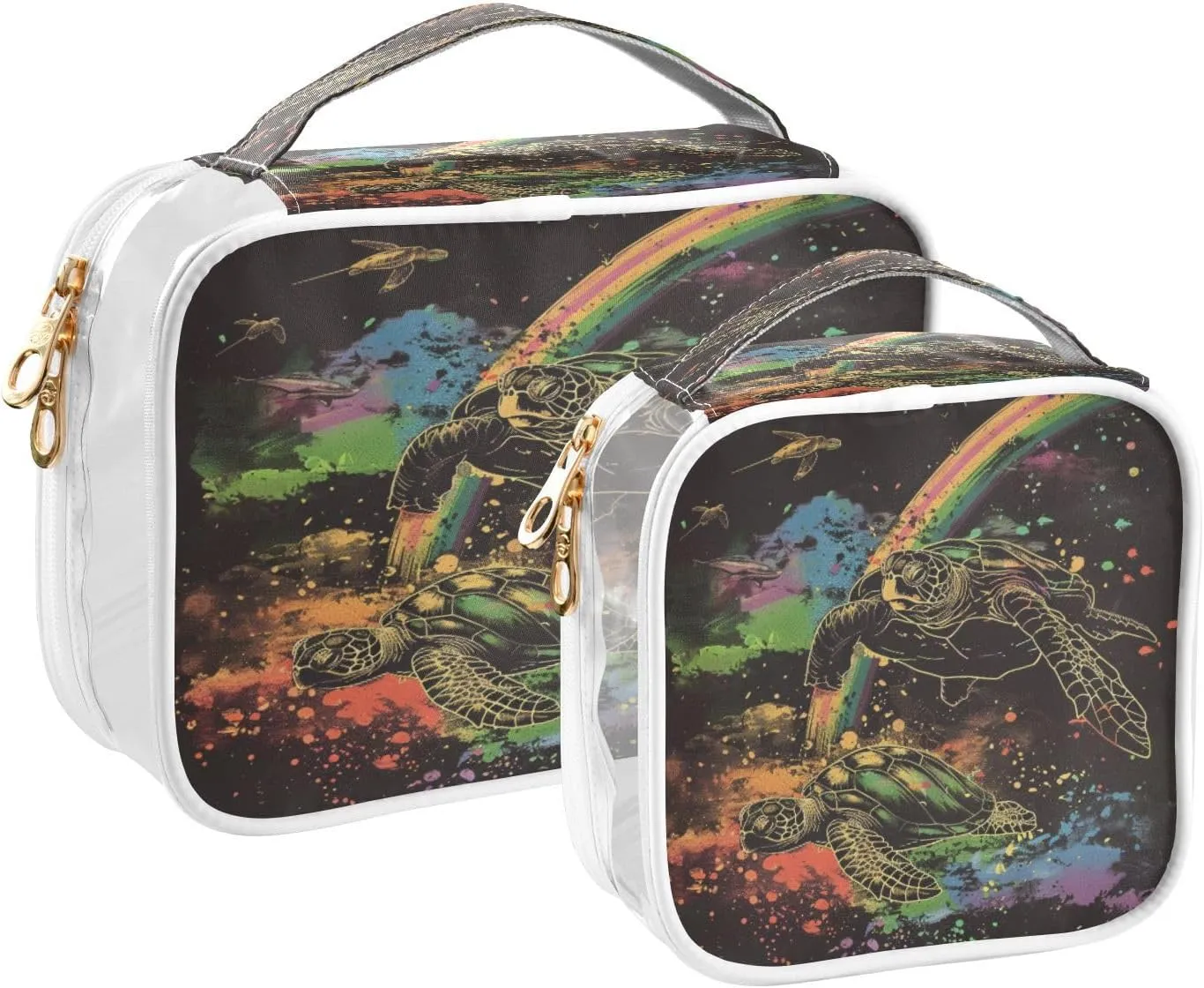 Transparent Travel Organizer Set (2-Pack) - Waterproof PVC Cosmetic & Toiletry Storage Bags with Double Zippers for Home, Trips, and Essentials Organization - Sea Turtle (11)