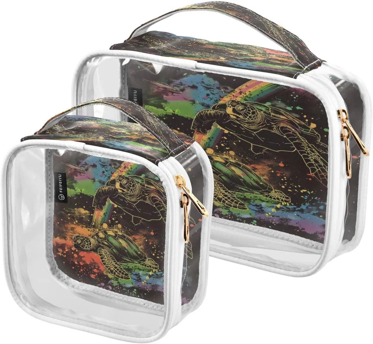 Transparent Travel Organizer Set (2-Pack) - Waterproof PVC Cosmetic & Toiletry Storage Bags with Double Zippers for Home, Trips, and Essentials Organization - Sea Turtle (11)