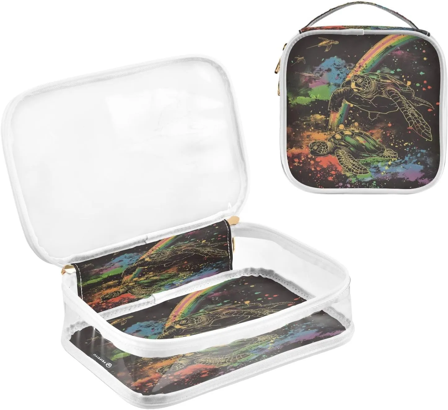 Transparent Travel Organizer Set (2-Pack) - Waterproof PVC Cosmetic & Toiletry Storage Bags with Double Zippers for Home, Trips, and Essentials Organization - Sea Turtle (11)