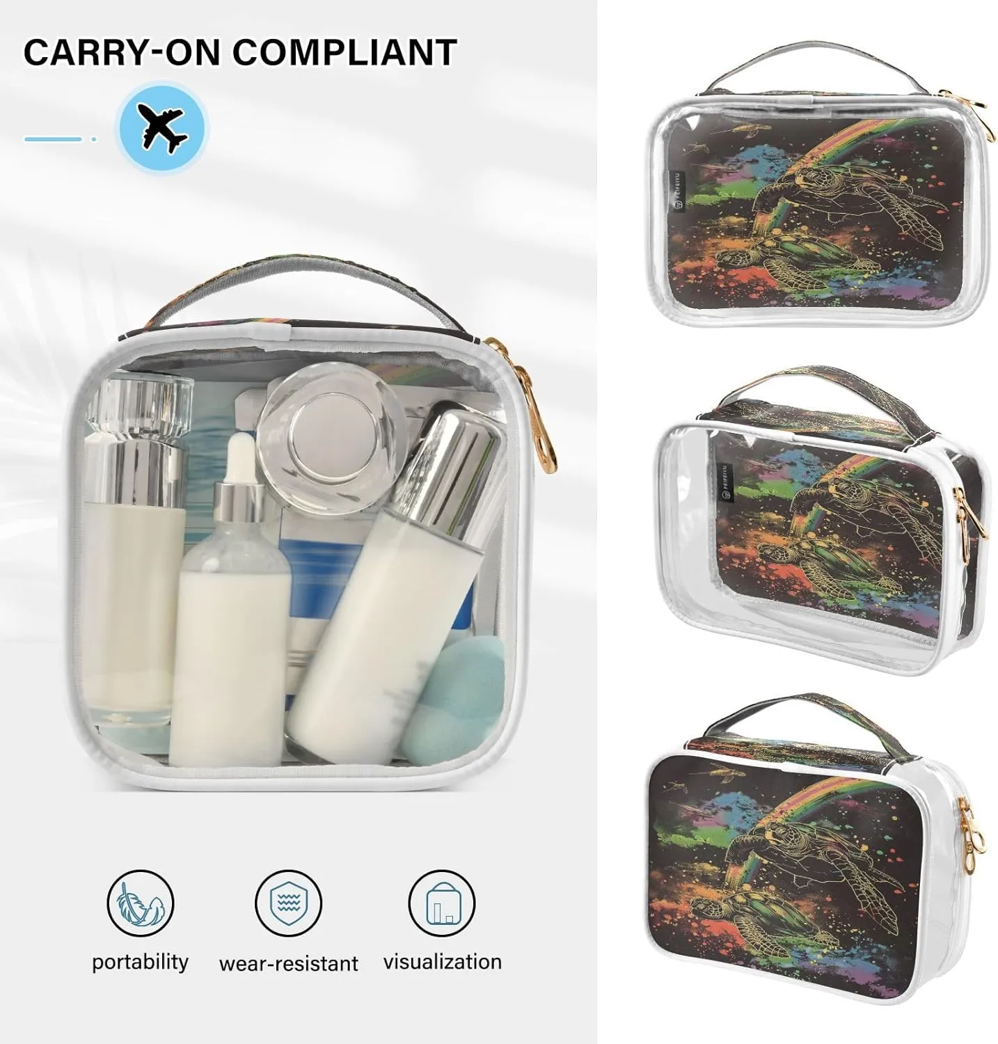 Transparent Travel Organizer Set (2-Pack) - Waterproof PVC Cosmetic & Toiletry Storage Bags with Double Zippers for Home, Trips, and Essentials Organization - Sea Turtle (11)