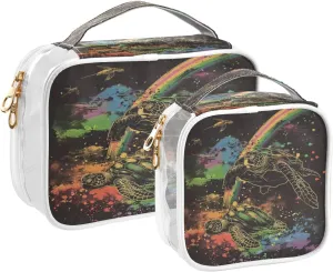 Transparent Travel Organizer Set (2-Pack) - Waterproof PVC Cosmetic & Toiletry Storage Bags with Double Zippers for Home, Trips, and Essentials Organization - Sea Turtle (11)