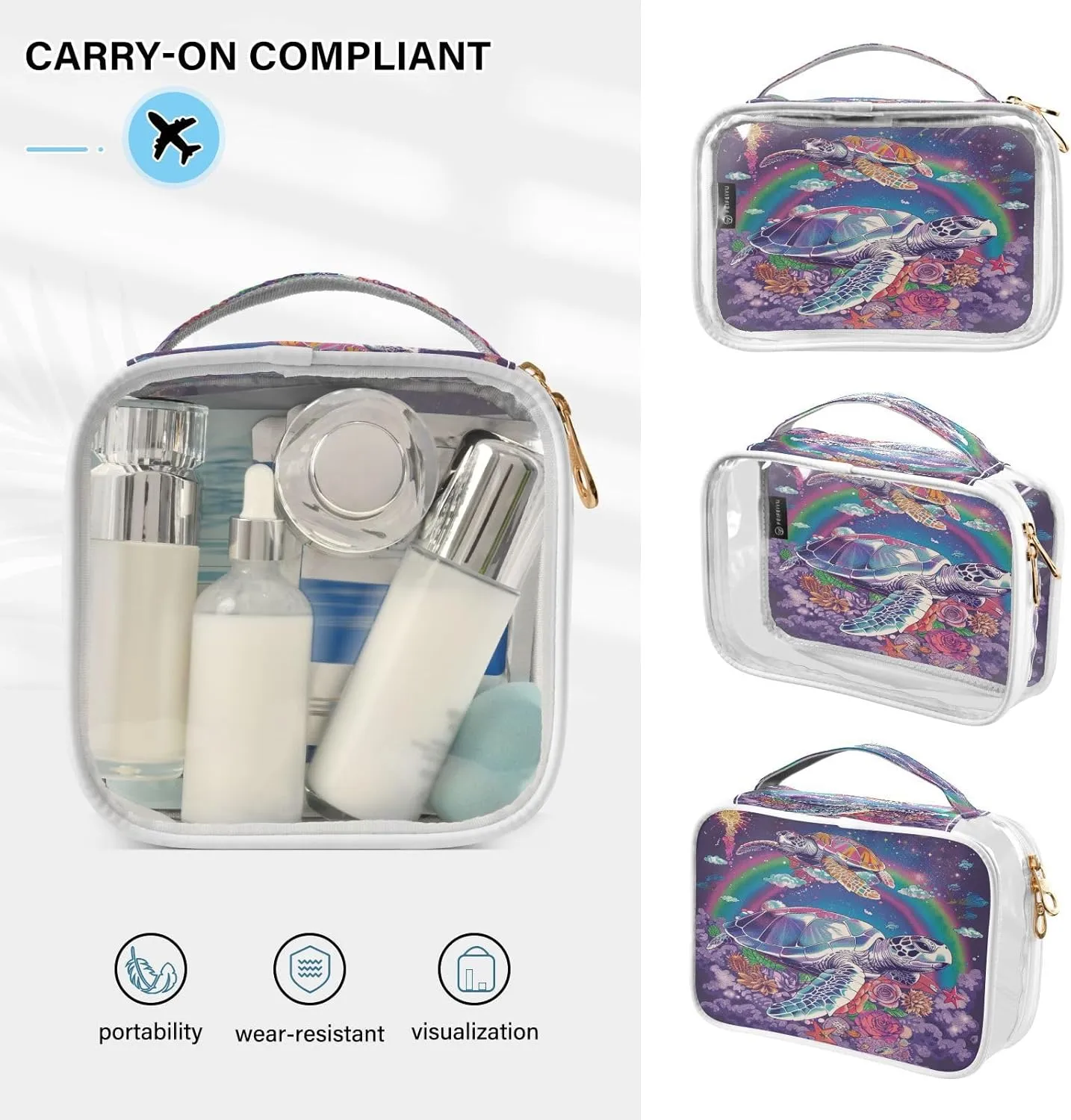 Transparent Travel Organizer Set (2-Pack) - Waterproof PVC Cosmetic & Toiletry Storage Bags with Double Zippers for Home, Trips, and Essentials Organization - Sea Turtle (4)