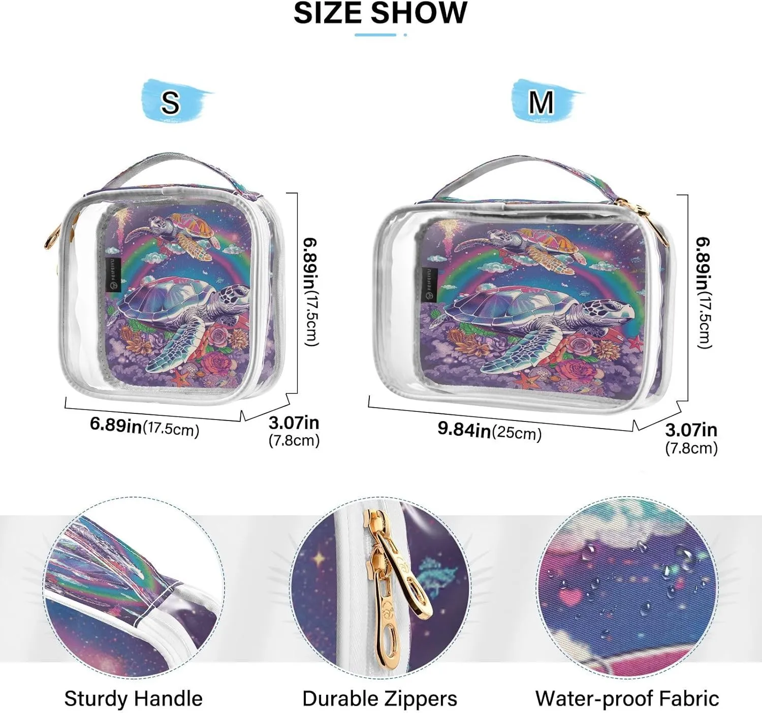 Transparent Travel Organizer Set (2-Pack) - Waterproof PVC Cosmetic & Toiletry Storage Bags with Double Zippers for Home, Trips, and Essentials Organization - Sea Turtle (4)