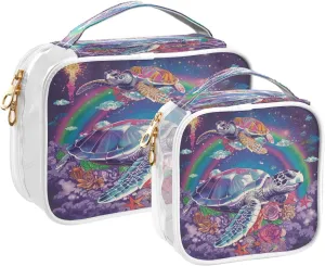 Transparent Travel Organizer Set (2-Pack) - Waterproof PVC Cosmetic & Toiletry Storage Bags with Double Zippers for Home, Trips, and Essentials Organization - Sea Turtle (4)