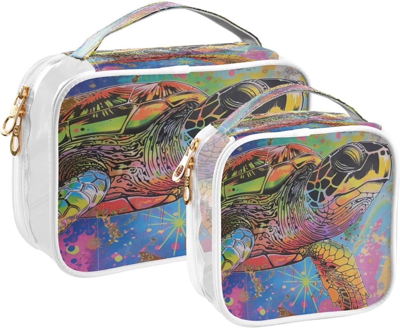 Transparent Travel Organizer Set (2-Pack) - Waterproof PVC Cosmetic & Toiletry Storage Bags with Double Zippers for Home, Trips, and Essentials Organization - Sea Turtle (5)