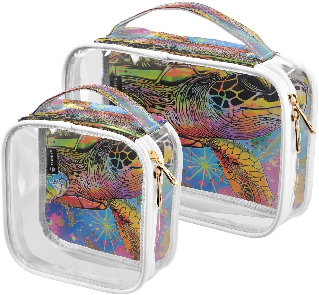 Transparent Travel Organizer Set (2-Pack) - Waterproof PVC Cosmetic & Toiletry Storage Bags with Double Zippers for Home, Trips, and Essentials Organization - Sea Turtle (5)