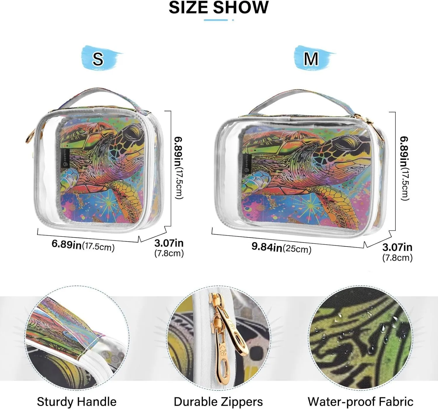 Transparent Travel Organizer Set (2-Pack) - Waterproof PVC Cosmetic & Toiletry Storage Bags with Double Zippers for Home, Trips, and Essentials Organization - Sea Turtle (5)